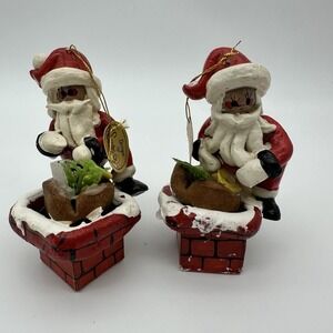 Santa Resin Christmas Ornament Vintage 1979 Sondra Lot Of 2‎